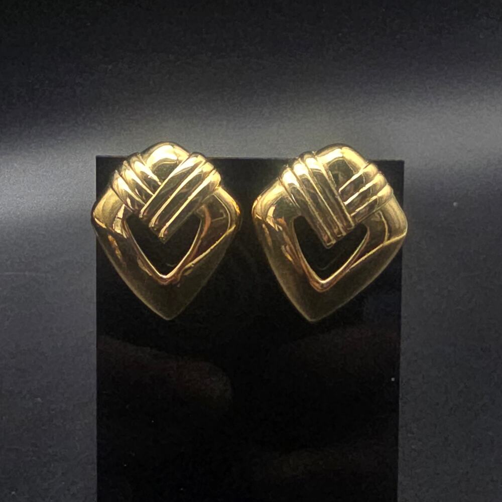 Crown Trifari Gold Tone Earrings Pierced Diamond Shape Vintage Costume Jewelry